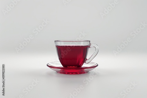 Modern Red Cup of Black Tea on Minimalistic White Background