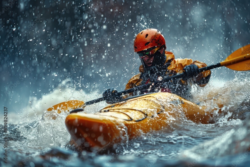 Fototapeta premium Kayaking in the Rain