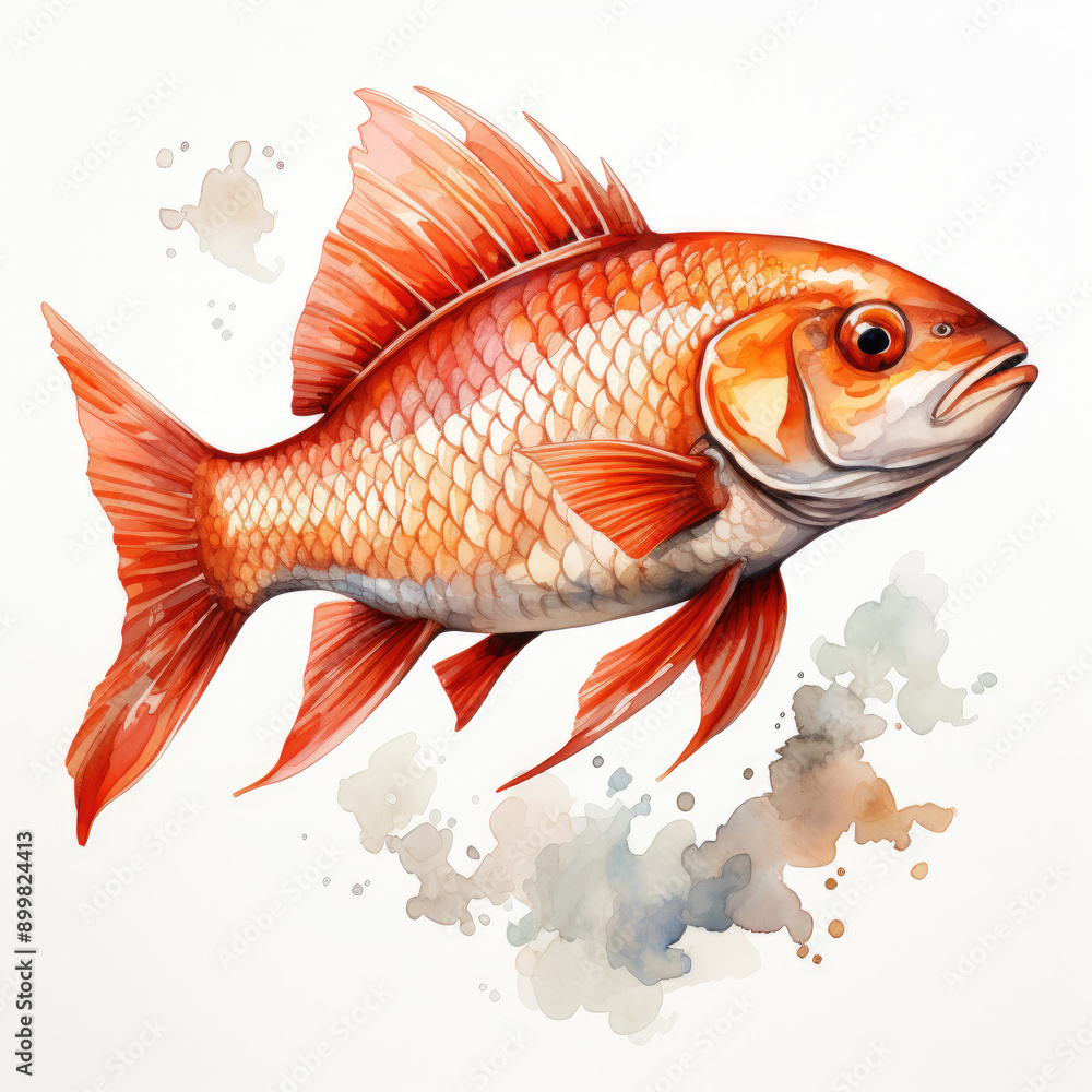 Watercolor Redfish, clipart Illustration, Generative Ai Watercolor Redfish, clipart Illustration, Generative Ai