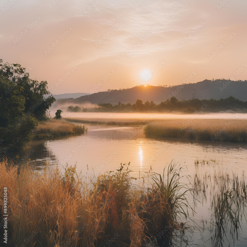 Fototapeta premium sunrise over the lake