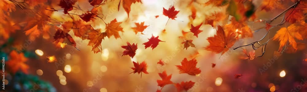autumn forest background with golden lighting and bright orange maple leaves. beautiful colorful fall season nature scene with copy space. Web site banner autumn forest background with golden lighting and bright orange maple leaves. beautiful colorful fall season nature scene with copy space. Web site banner