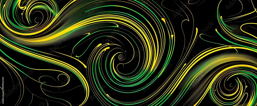 abstract graphic of yellow and green swirls on black background abstract graphic of yellow and green swirls on black background
