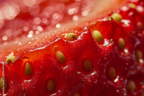Wallpaper Mural This close-up photograph captures the intricate details of a piece of fruit, showcasing its seeds in sharp focus, Macro shot of a ripened strawberryâ€™s seeds, AI Generated Torontodigital.ca