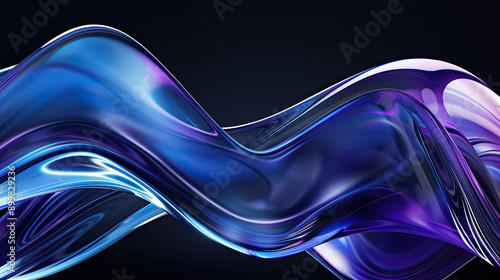3D render of an abstract background with beautiful curved glass and a purple-blue gradient isolated on black background elegant and modern design fluid glass shapes vibrant gradient colors striking an
