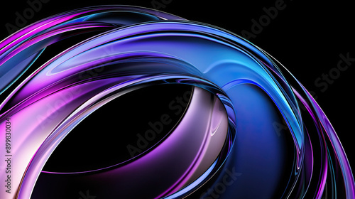 3D render of abstract curved glass shapes with a purple and blue gradient isolated on a black background digital art illustration fluid and elegant design vibrant gradient colors sophisticated  