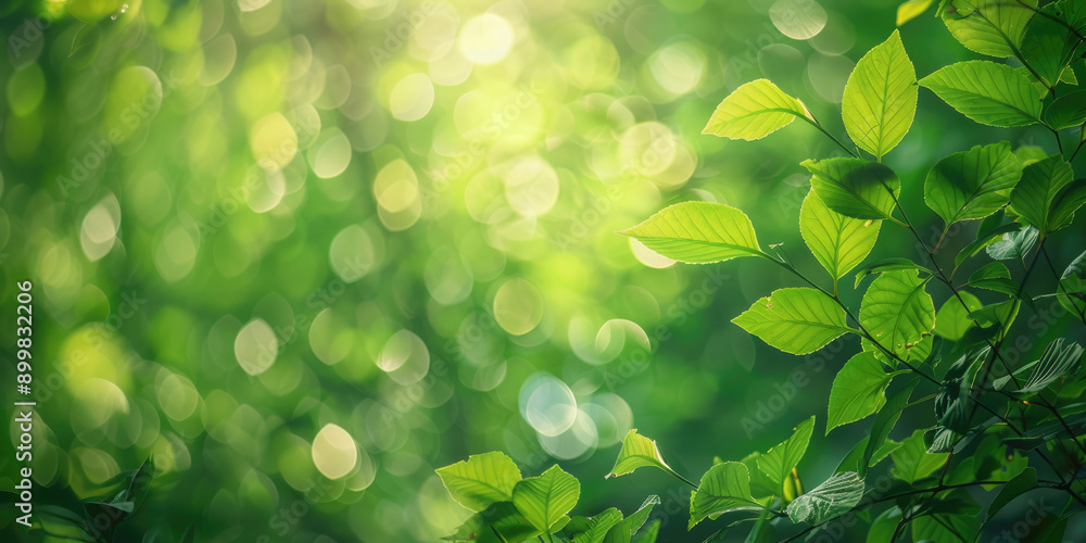 Sunlit forest with vibrant green leaves and fresh foliage, capturing the beauty of spring Sunlit forest with vibrant green leaves and fresh foliage, capturing the beauty of spring