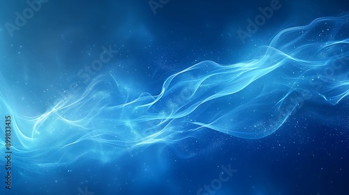 Abstract Blue Background with Glowing Lines and Particles.