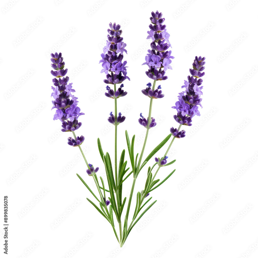 Obraz premium purple stem lavender flower green leaf cut out transparent background