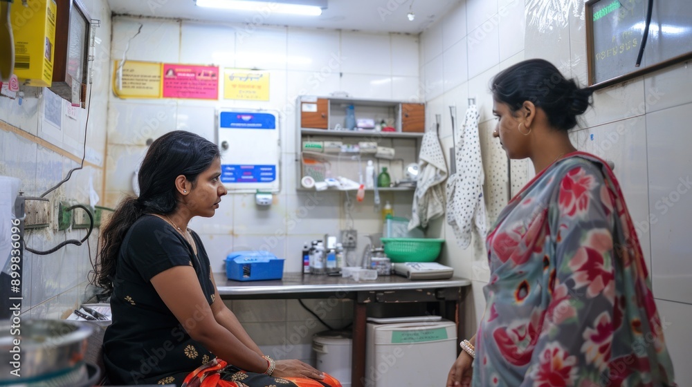 Obraz premium Indian doctor with patient in hospital or clinic