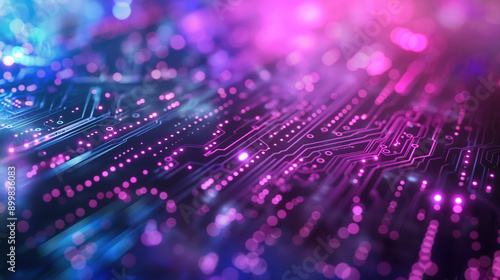 Wallpaper Mural Abstract glowing circuitry with purple and blue lights showcasing digital technology and network patterns Torontodigital.ca