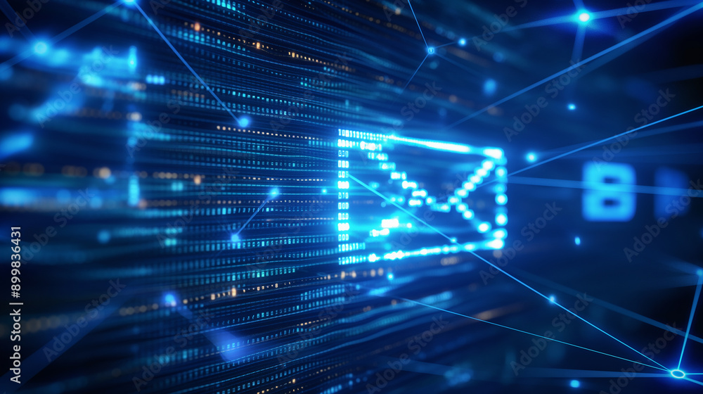 Digital email communication network showcasing internet data and security technology Digital email communication network showcasing internet data and security technology