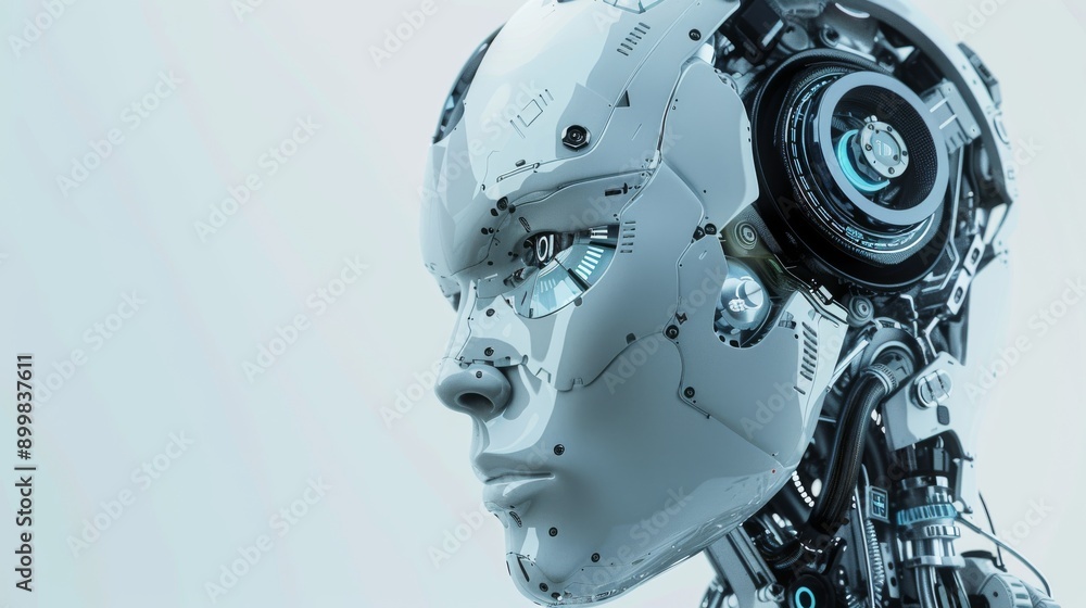 Fototapeta premium A robot with a white face and blue headphones