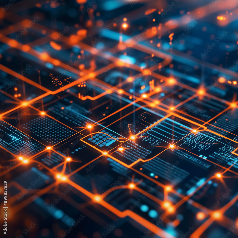 Futuristic technology cyber grid with digital data and lights in an abstract network system Futuristic technology cyber grid with digital data and lights in an abstract network system