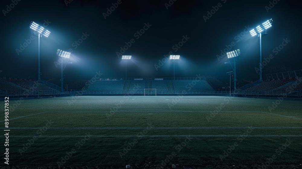 A soccer field with a dark sky and bright lights A soccer field with a dark sky and bright lights