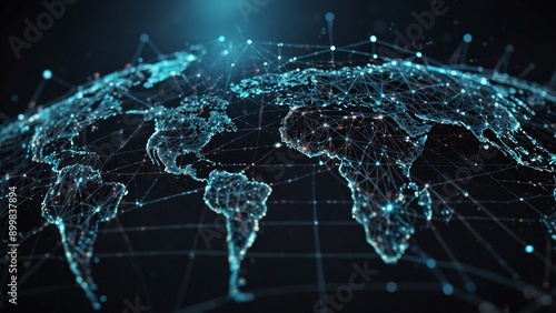 Digital network representation of the world map with geometric connections