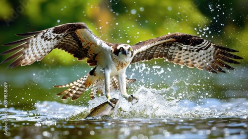 A bird is flying over a body of water, with its wings spread wide