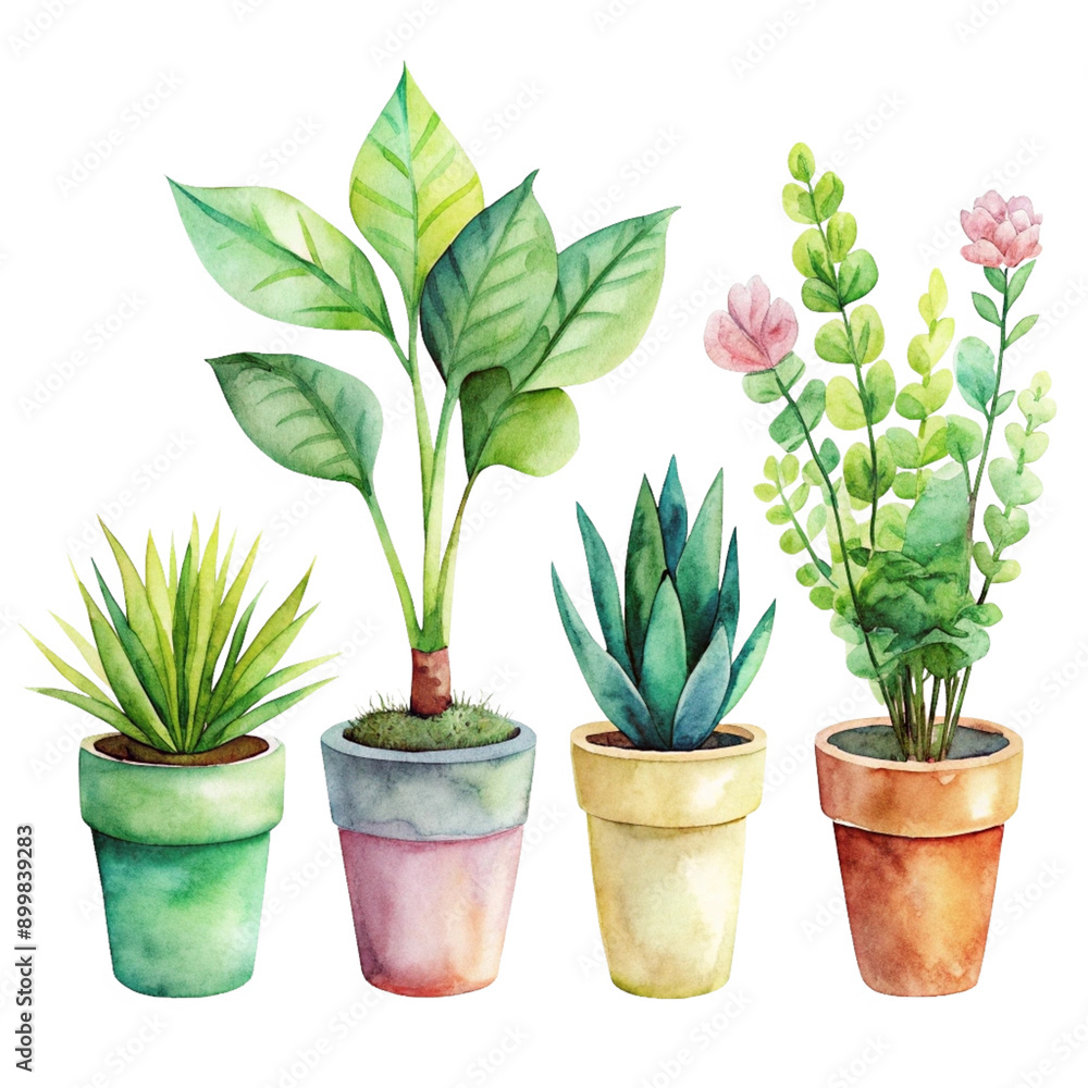 Fototapeta premium Watercolor Potted House Plants