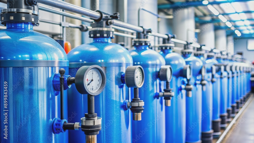 Industrial Water Treatment System with Pressure Gauges, water ...