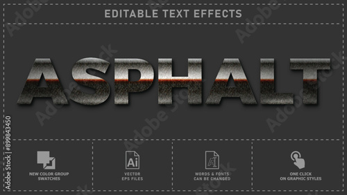 Asphalt textures editable text effects. vector eps files.