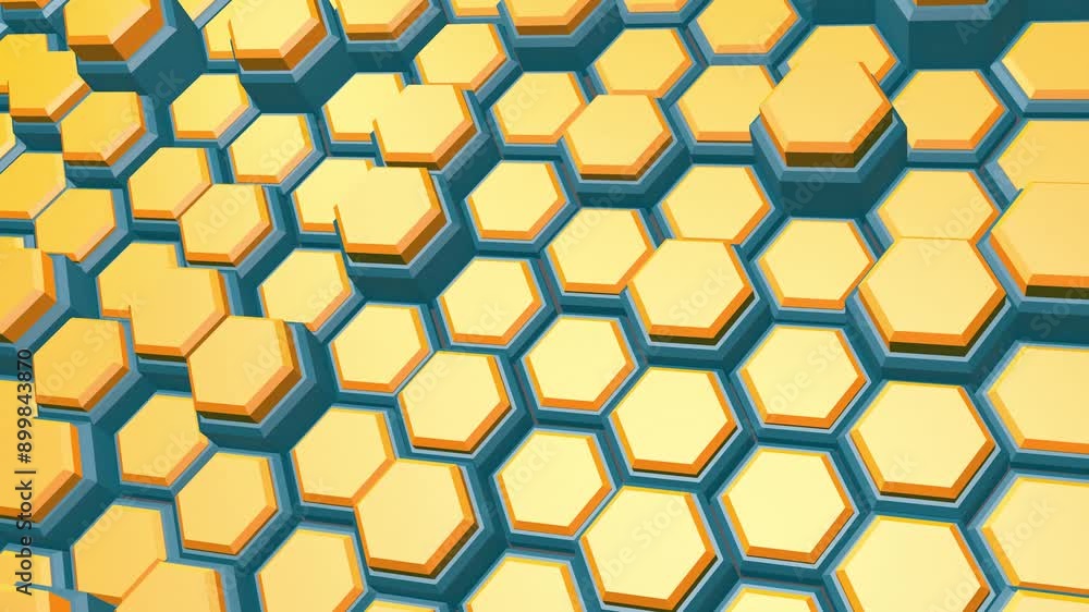 3D hexagon animation in shades of yellow and brown, showcasing a geometric pattern. 3D hexagon animation in shades of yellow and brown, showcasing a geometric pattern.