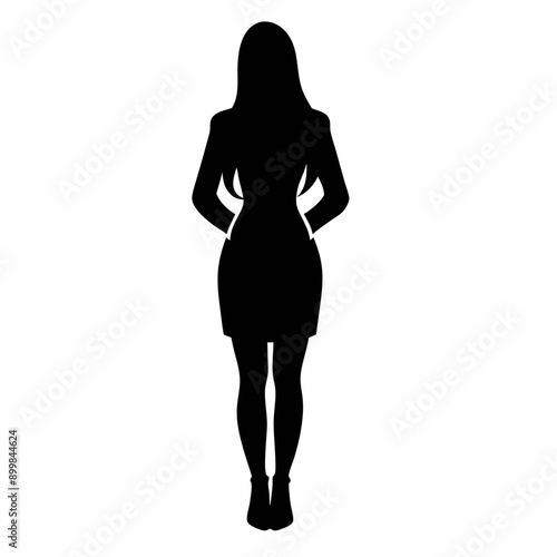 a beautiful smart business woman standing pose vector silhouette, isolated white background (20)