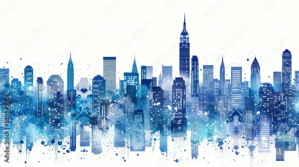 Obraz premium Cityscape at night blue pattern AI generated