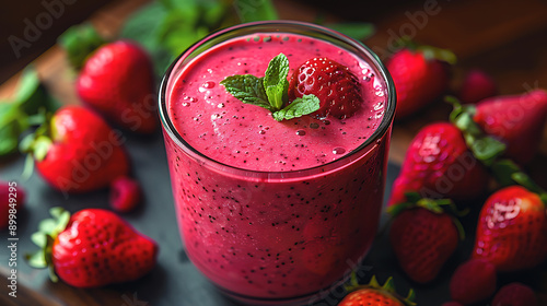 Wallpaper Mural Strawberry smoothie with chia seeds and mint, selective focus Torontodigital.ca