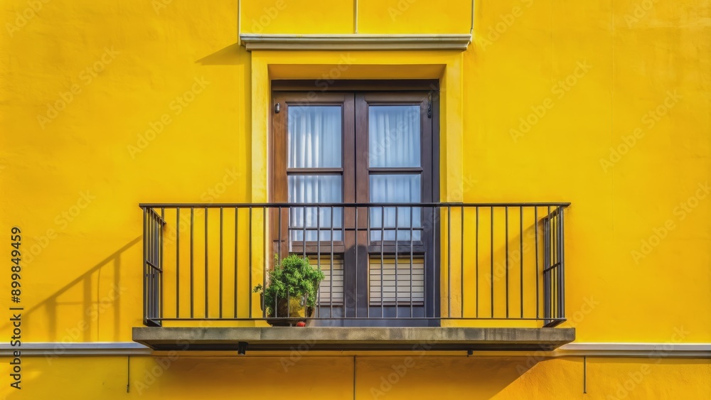 Obraz premium Yellow Wall with a Window and Balcony, Window, Balcony, Architecture, Building