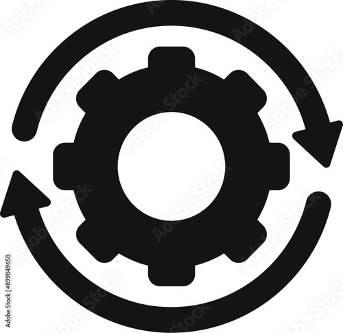 Black cogwheel with two arrows rotating around it representing a continuous process