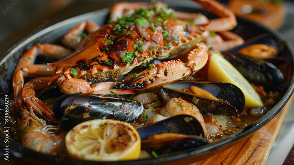 Artfully presented seafood dish with vibrant garnishes, capturing the essence of exquisite culinary craftsmanship and gourmet appeal. Artfully presented seafood dish with vibrant garnishes, capturing the essence of exquisite culinary craftsmanship and gourmet appeal.