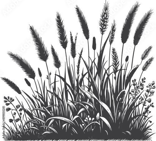 Grass set graphic black white isolated sketch illustration vector