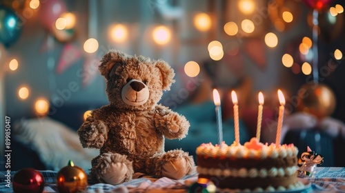 Wallpaper Mural Teddy themed background with birthday cake and candles Torontodigital.ca