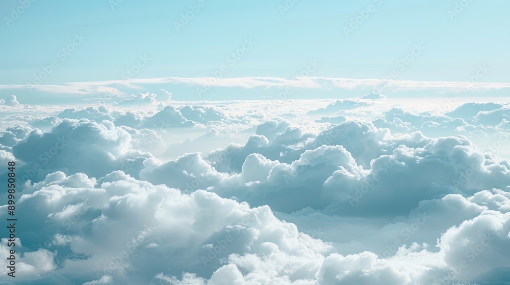 Fototapeta premium Beautiful sunset above the clouds. Aerial view. Nature background of sky. Cloudy landscape from the window of an airplane. Sunrise. Sun goes into the clouds. Illustration for varied design.