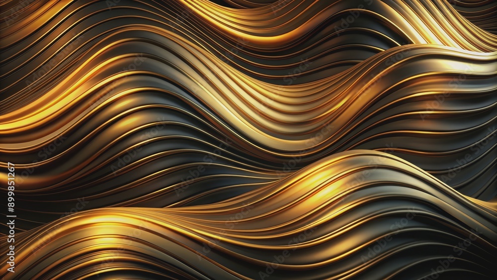 Abstract Gold and Black Wavy Lines, 3D Rendering, Metallic Texture, Abstract Background, gold, black, waves Abstract Gold and Black Wavy Lines, 3D Rendering, Metallic Texture, Abstract Background, gold, black, waves