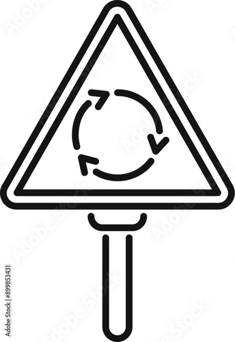 Simple, clear roundabout sign is standing on a pole, effectively communicating the upcoming traffic pattern