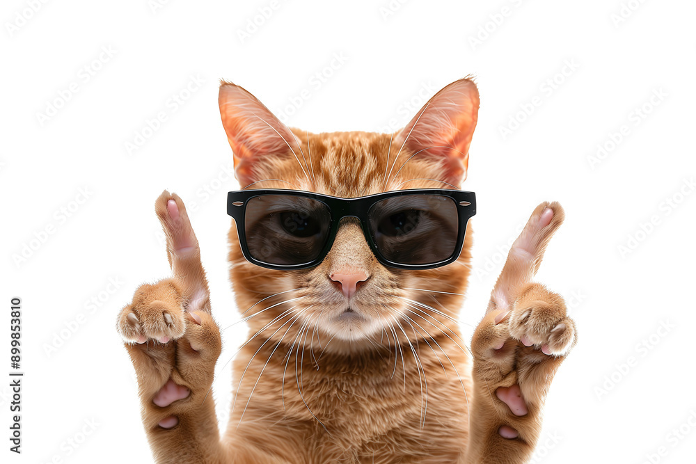 Orange Cat Wearing Sunglasses Pointing with Paws Orange Cat Wearing Sunglasses Pointing with Paws