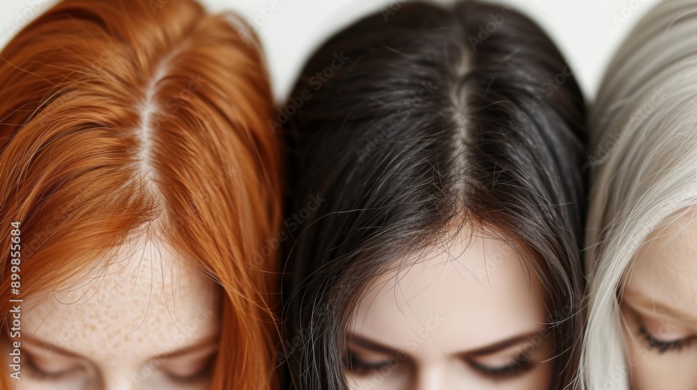Fototapeta premium A top view shot of three women with different hair colors