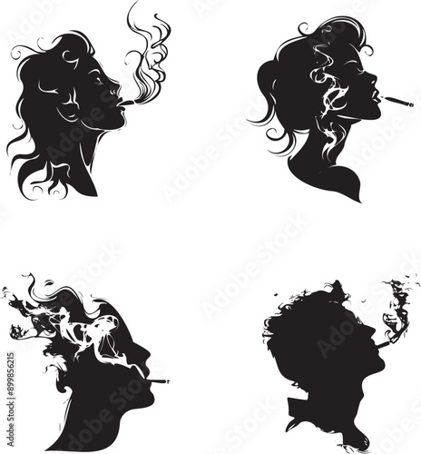 Silhouette smoking and steaming on white background 