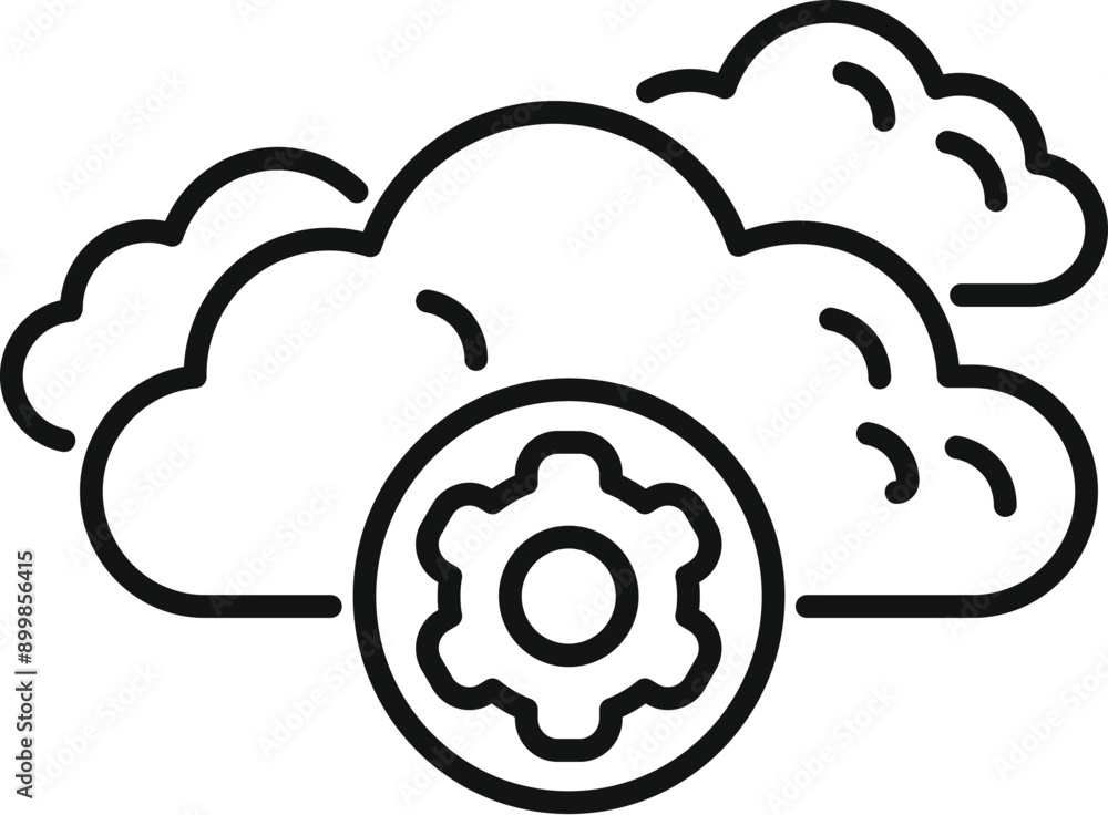 Simple line icon of a gear configuring cloud computing, representing online server management Simple line icon of a gear configuring cloud computing, representing online server management
