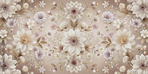 Floral Symphony Delicate White and Pink Blooms on a Taupe Background, flowers, floral, wallpaper, art