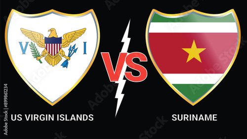 Football Showdown: US Virgin Islands vs Suriname with National Flags on Black Backdrop