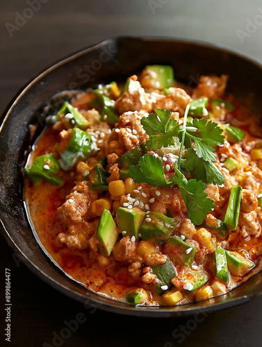 A cast iron skillet filled ...