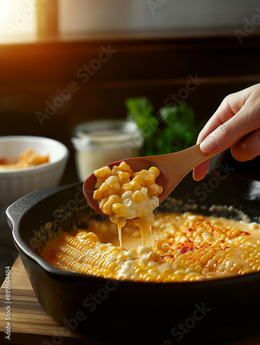 A cast iron skillet filled ...