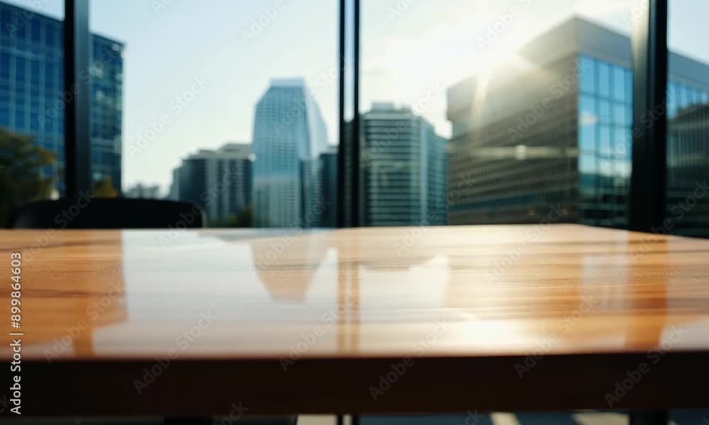 Wood Table On Blurred of Office Building Wood Table On Blurred of Office Building