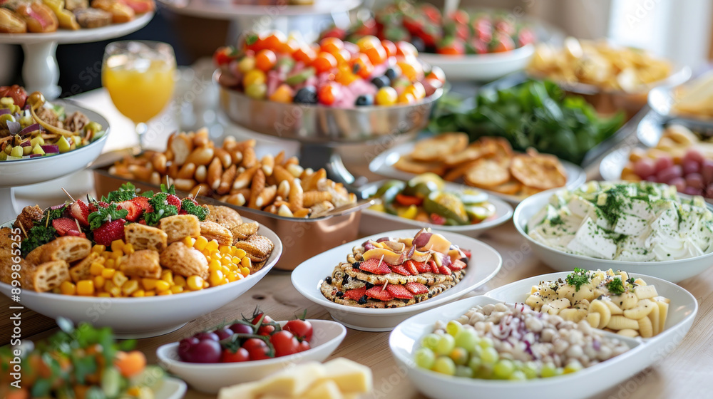 Assortment of snacks on a catering plate, beautifully arranged on a buffet table, ready for guests to enjoy. Assortment of snacks on a catering plate, beautifully arranged on a buffet table, ready for guests to enjoy.