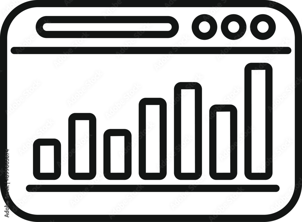 Clean line icon of a web page showing a bar chart growing steadily Clean line icon of a web page showing a bar chart growing steadily