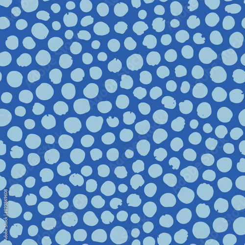Light Blue abstract polka dot seamless repeat pattern. Indigo round geometric shapes aop, all over surface print.