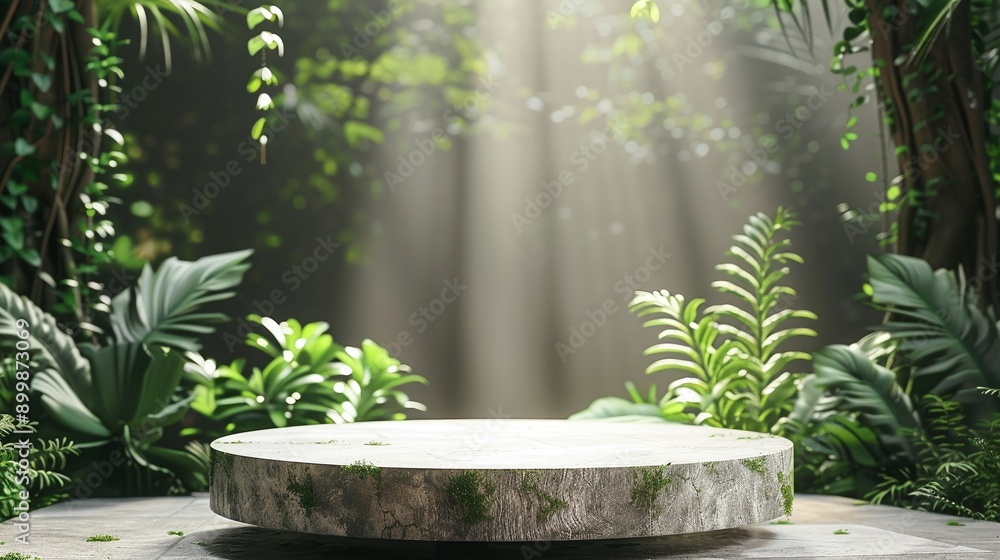 Cosmetic Product Mockup: White Podium Amidst Green Nature and Tropical Plants for Natural Presentation Cosmetic Product Mockup: White Podium Amidst Green Nature and Tropical Plants for Natural Presentation