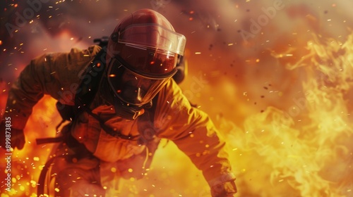 A brave firefighter battling flames, showcasing courage and action in a dramatic rescue scene.
