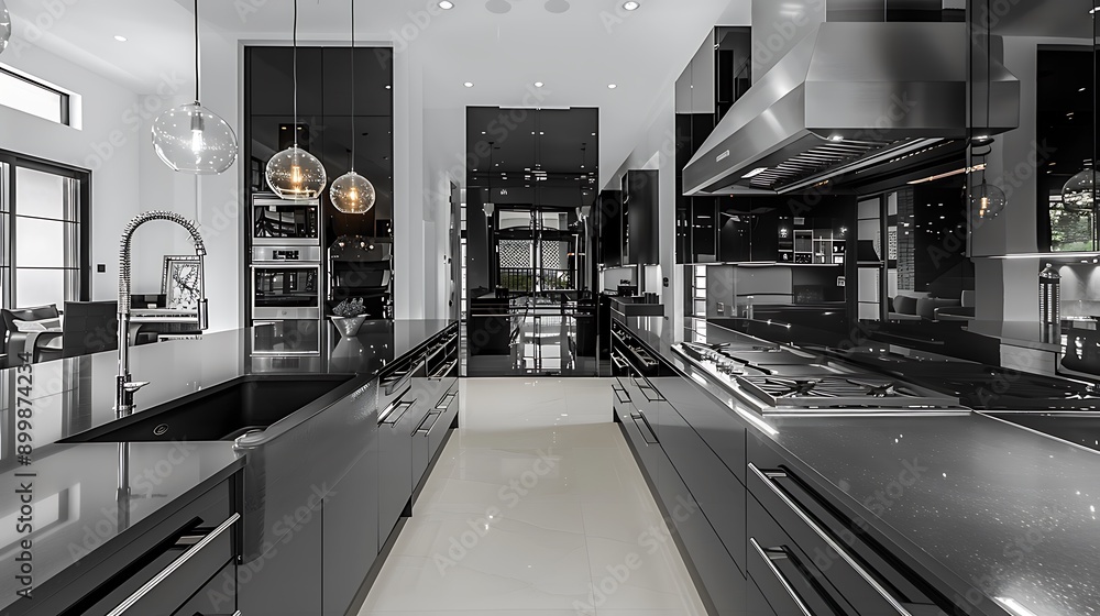 High-contrast black and white kitchen High-contrast black and white kitchen